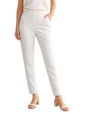 Essentials Sioni Cream Ankle Pants Side Zip Slim Straight Minimalist Career